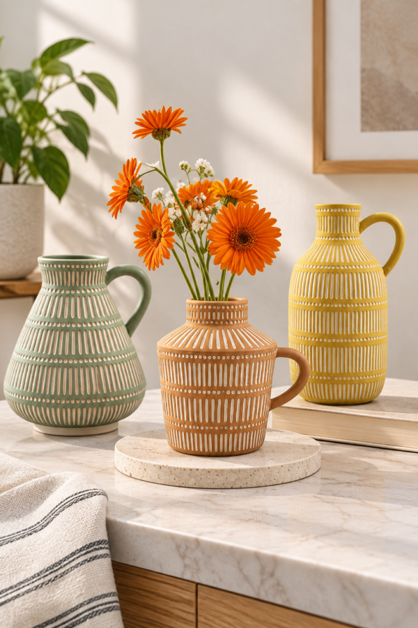 LIZOFER Boho Ceramic Vase Set of 3 LIZOFER Boho Ceramic Vase Set of 3