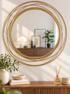 VELLQUE Gold Round Mirror, 36 Inch