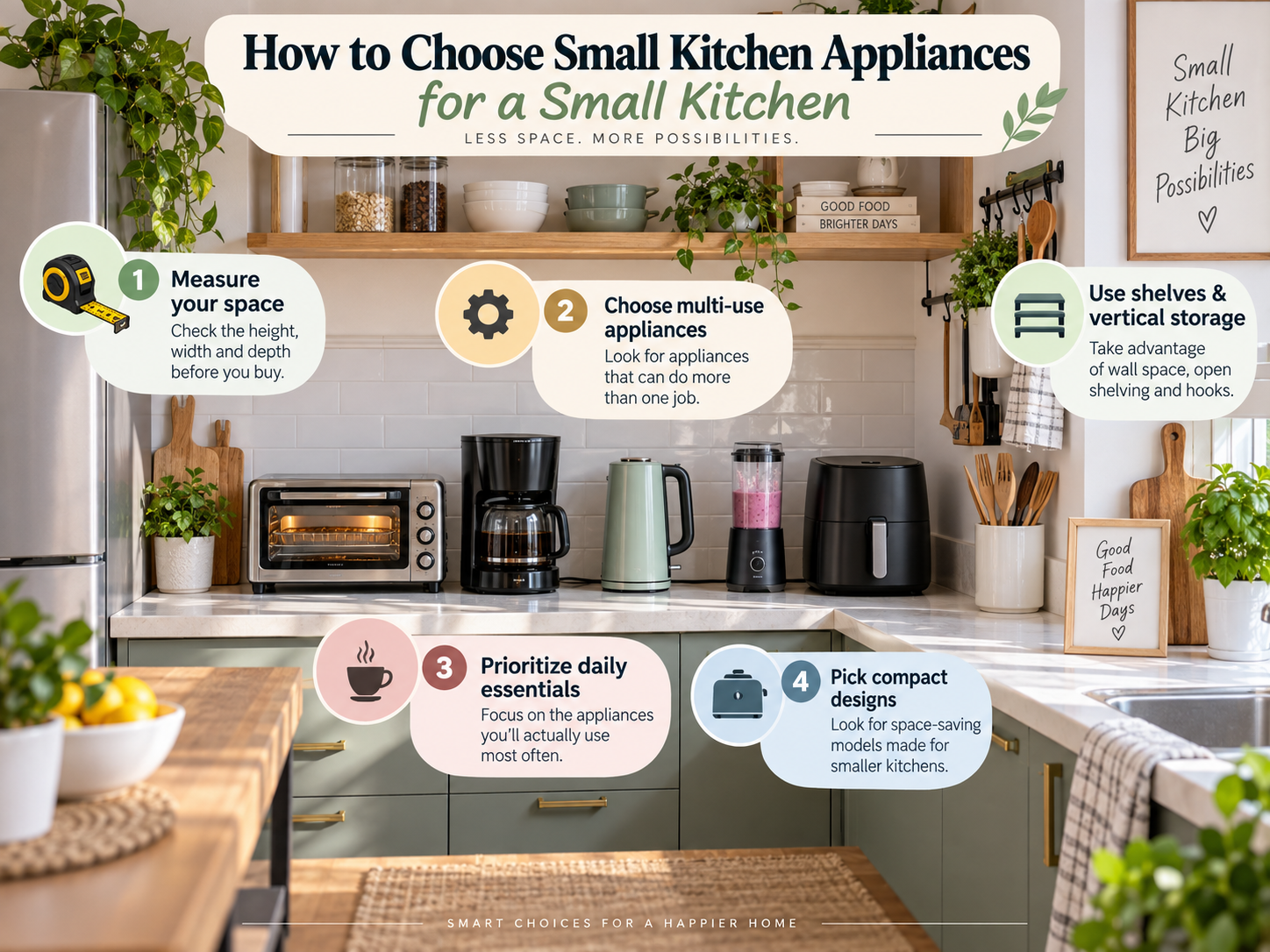 A comparison picture describing How to Choose Small Kitchen Appliances for a Small Kitchen
