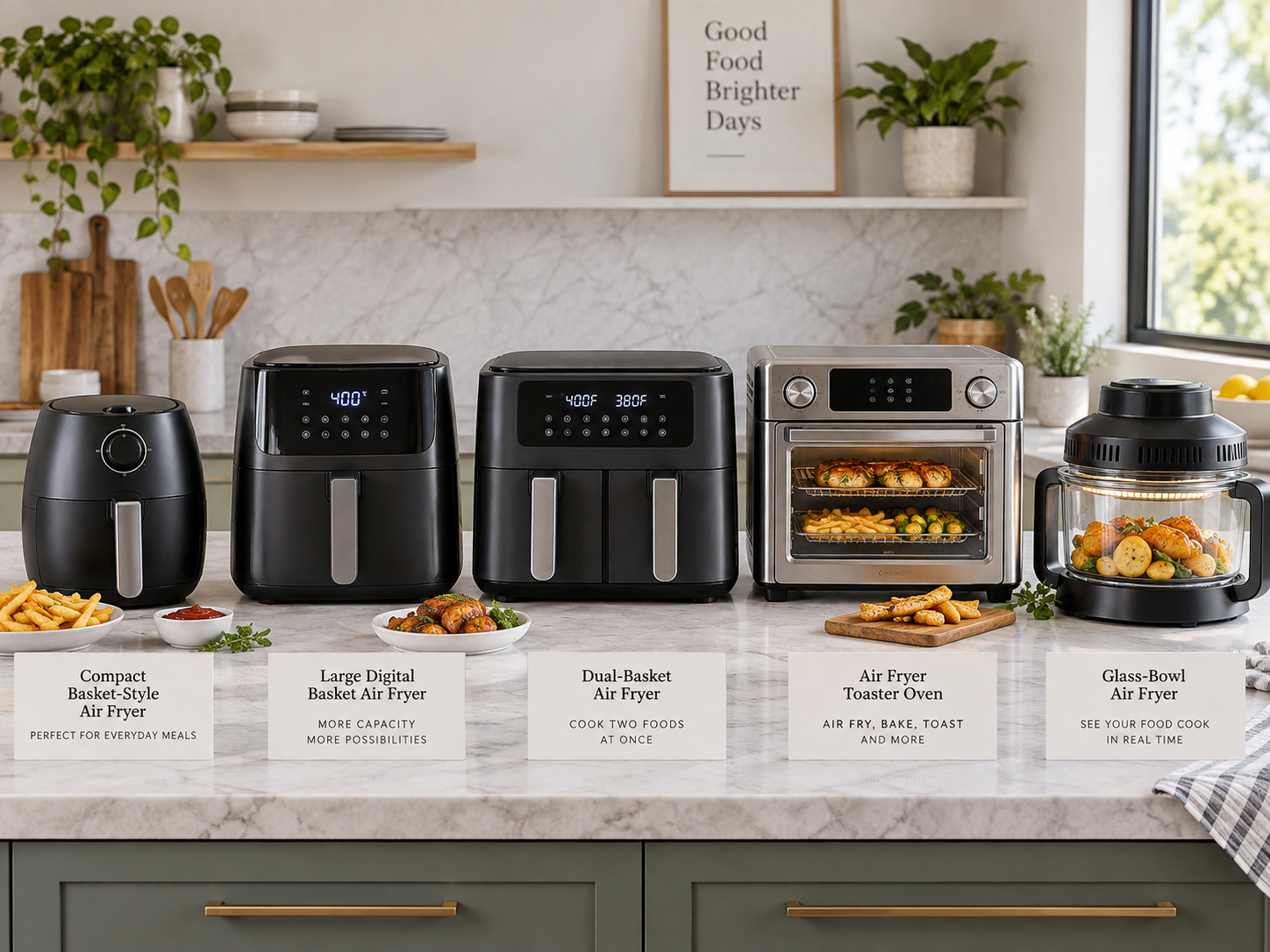 A picture of different types of air fryers