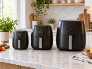 A picture of air fryers with different sizes